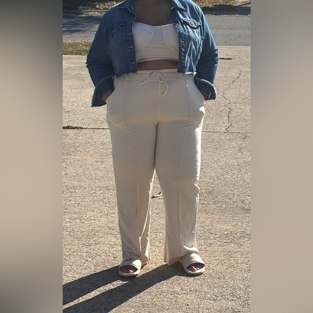 Cream crop top and pants set